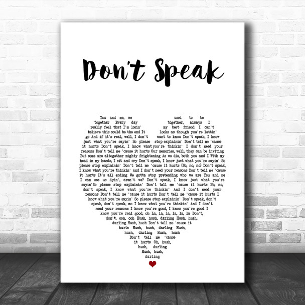 No Doubt Dont Speak White Heart Song Lyric Art Print