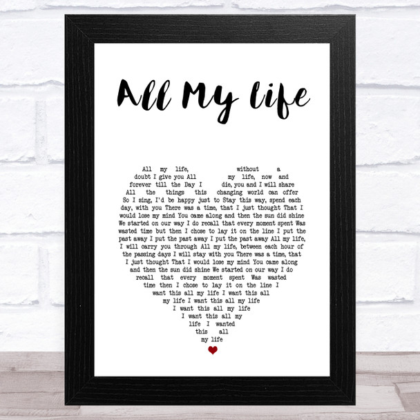 America All My Life White Heart Song Lyric Art Print