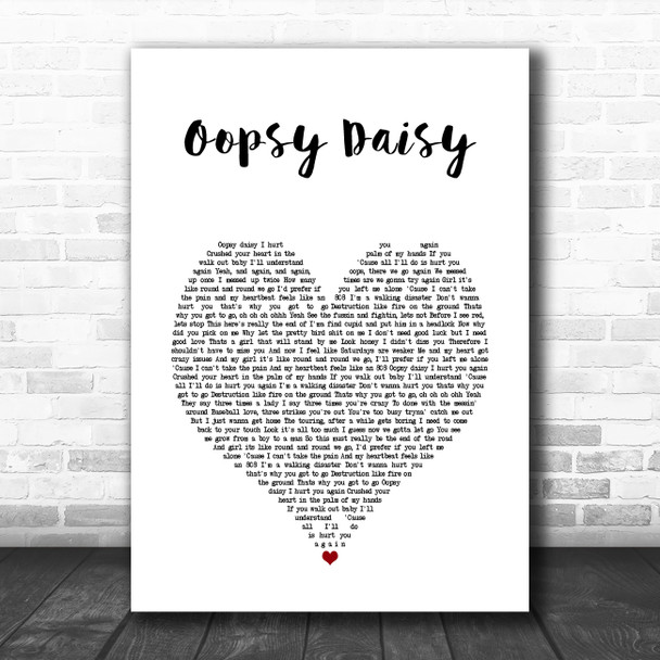 Chip Oopsy Daisy White Heart Song Lyric Art Print