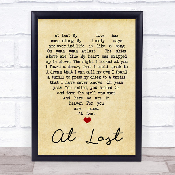 Etta James At Last Vintage Heart Song Lyric Music Wall Art Print