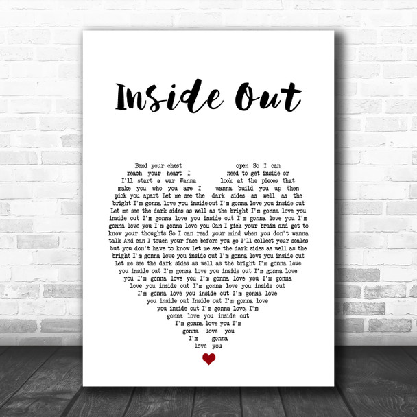 The Chainsmokers Inside Out White Heart Song Lyric Art Print