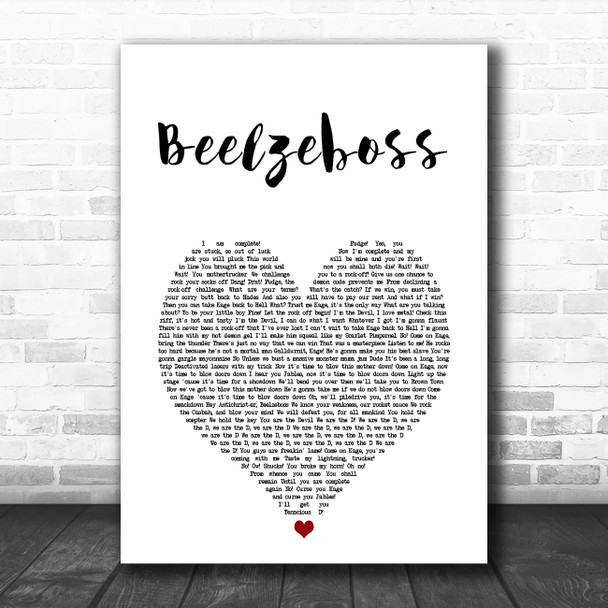 Tenacious D Beelzeboss White Heart Song Lyric Art Print