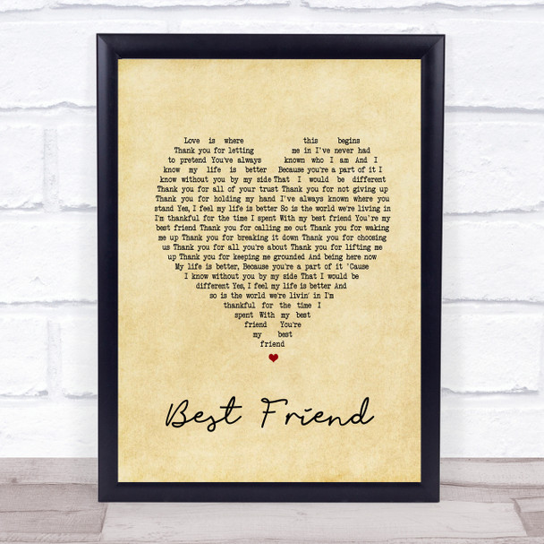 Jason Mraz Best Friend Vintage Heart Song Lyric Music Wall Art Print