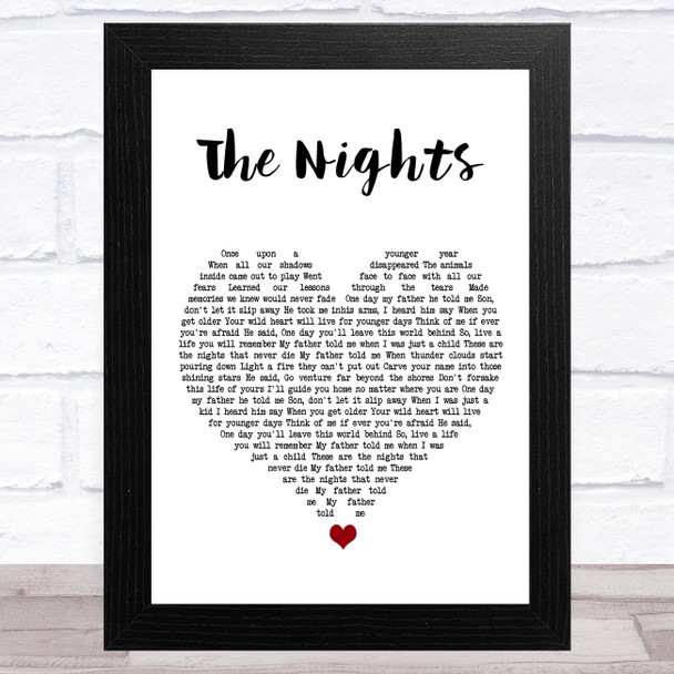 Avicii The Nights White Heart Song Lyric Art Print