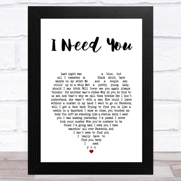 N-Dubz I Need You White Heart Song Lyric Art Print