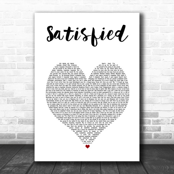 Original Broadway Cast of Hamilton Satisfied White Heart Song Lyric Art Print