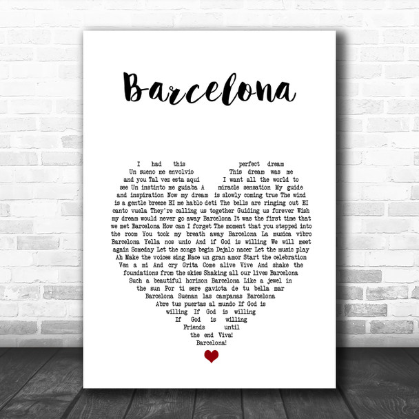 Freddie Mercury Barcelona White Heart Song Lyric Art Print