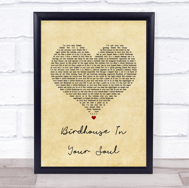 They Might Be Giants Birdhouse In Your Soul Vintage Heart Song Lyric Music Wall Art Print