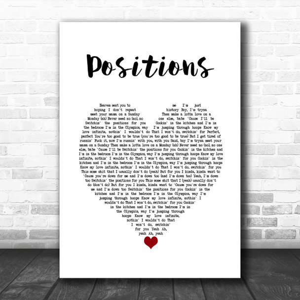 Ariana Grande positions White Heart Song Lyric Art Print