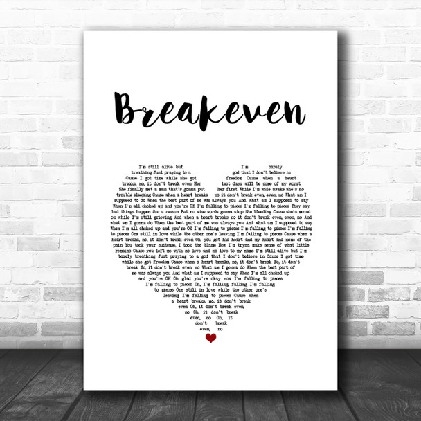 The Script Breakeven White Heart Song Lyric Art Print