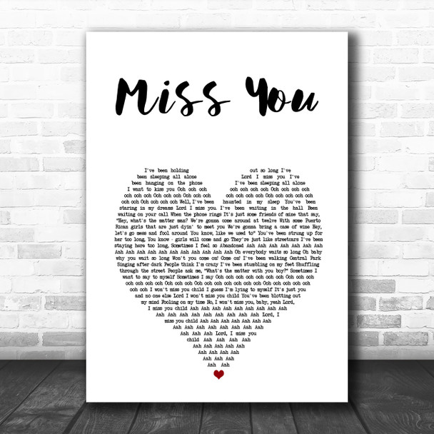 The Rolling Stones Miss You White Heart Song Lyric Art Print