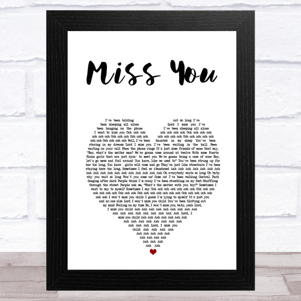 The Rolling Stones Miss You White Heart Song Lyric Art Print