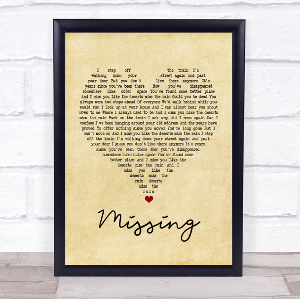 Everything But The Girl Missing Vintage Heart Song Lyric Music Wall Art Print