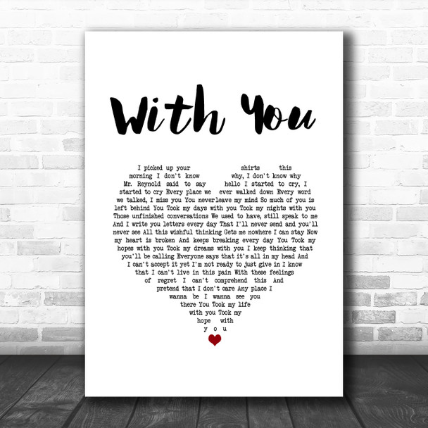 Amanda Holden With You White Heart Song Lyric Art Print