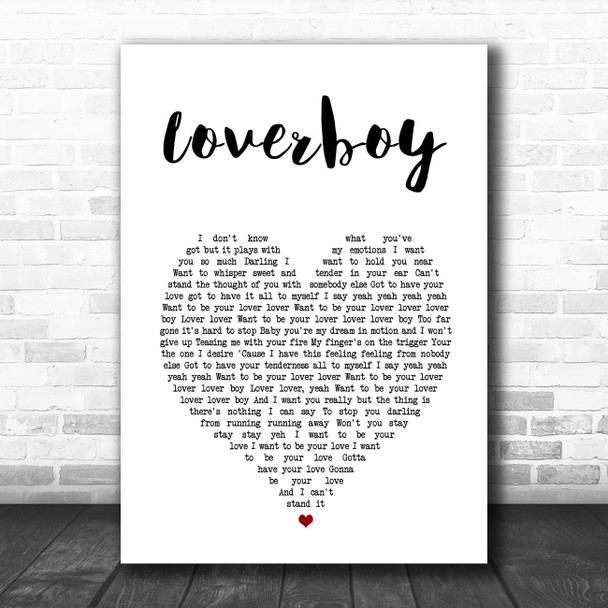 Billy Ocean Loverboy White Heart Song Lyric Art Print