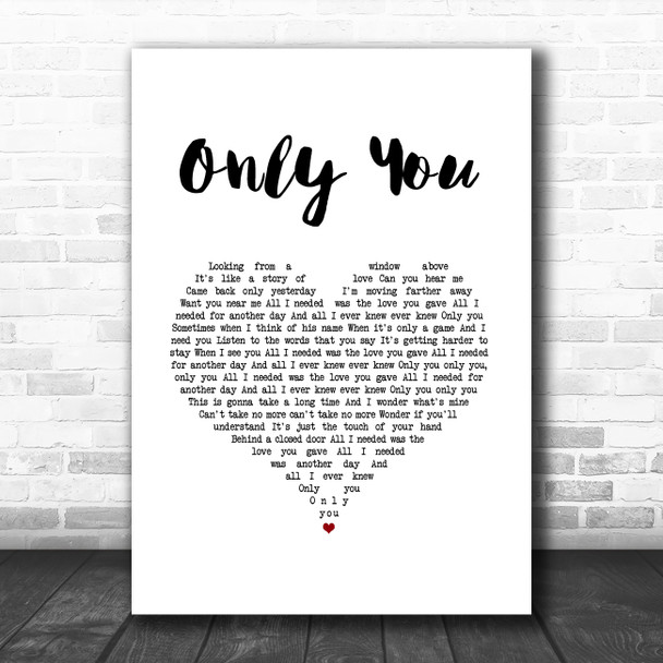 Becky Hill Only You White Heart Song Lyric Art Print