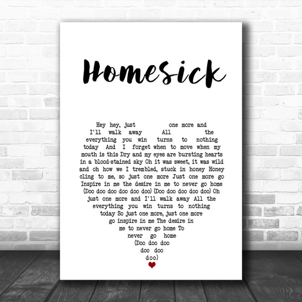 The Cure Homesick White Heart Song Lyric Art Print