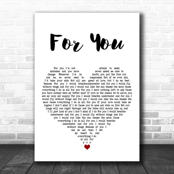 Tonight Alive For You White Heart Song Lyric Art Print