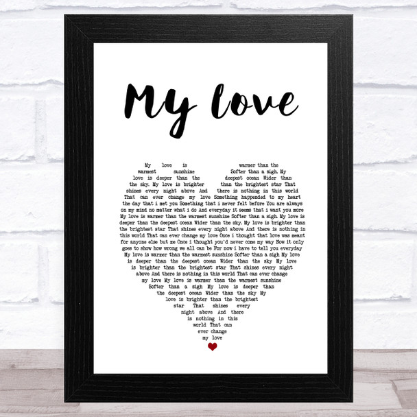 Petula Clark My Love White Heart Song Lyric Art Print