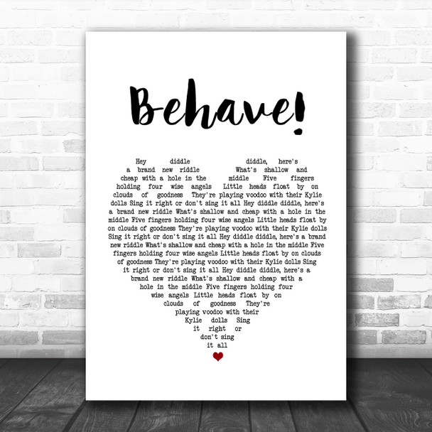 Chumbawamba Behave! White Heart Song Lyric Art Print