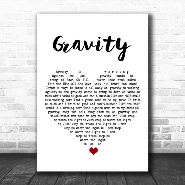 John Mayer Gravity White Heart Song Lyric Art Print