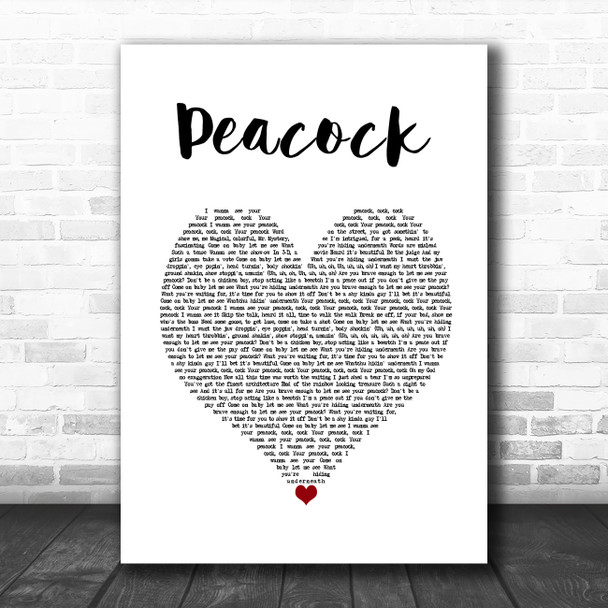 Katy Perry Peacock White Heart Song Lyric Art Print