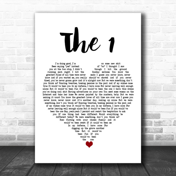 Taylor Swift The 1 White Heart Song Lyric Art Print