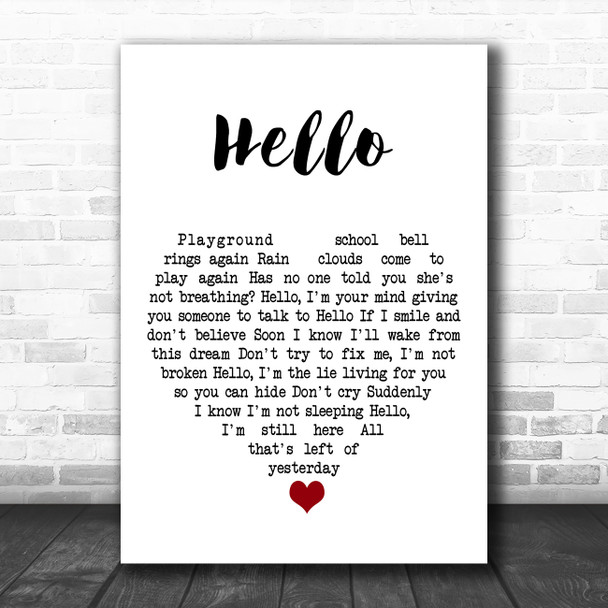 Evanescence Hello White Heart Song Lyric Art Print