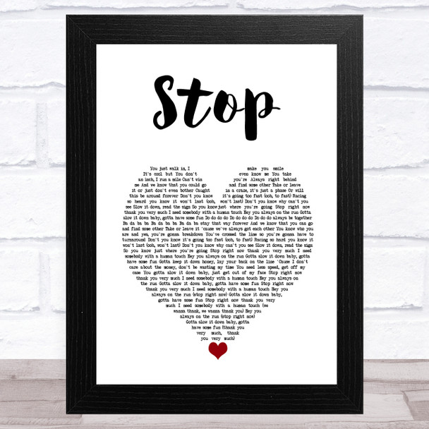 Spice Girls Stop White Heart Song Lyric Art Print