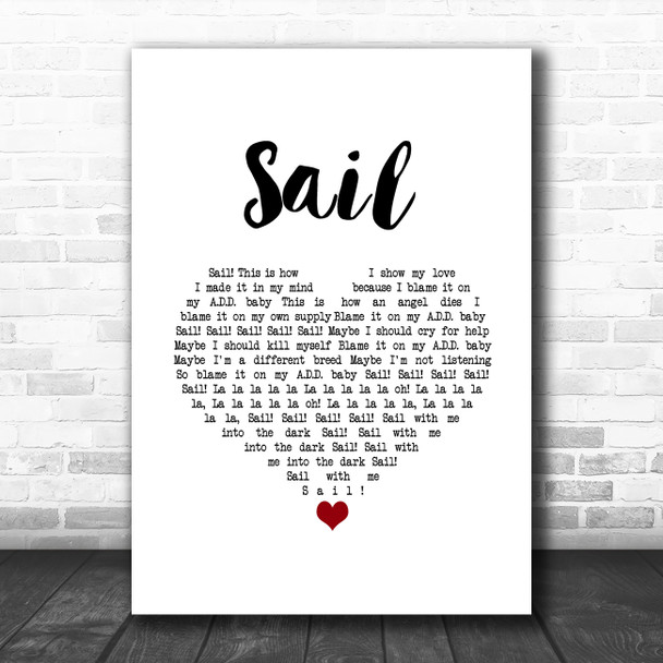 AWOLNATION Sail White Heart Song Lyric Art Print