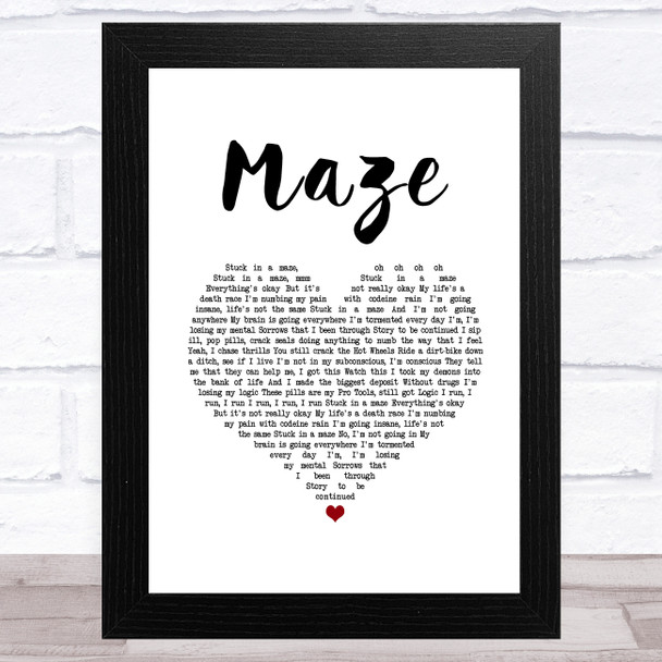 Juice WRLD Maze White Heart Song Lyric Art Print