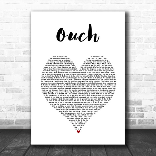 N-Dubz Ouch White Heart Song Lyric Art Print
