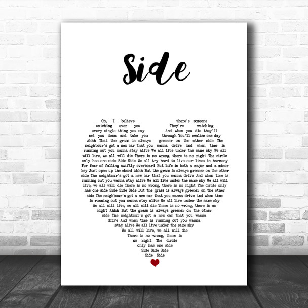 Travis Side White Heart Song Lyric Art Print