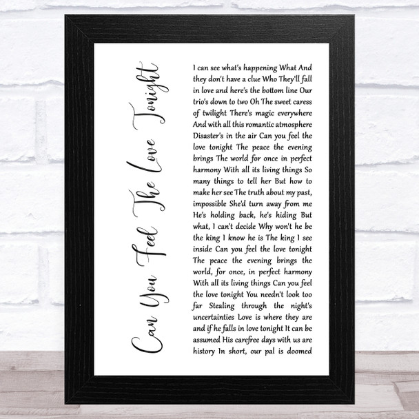 The Lion King Can You Feel The Love Tonight White Script Song Lyric Art Print