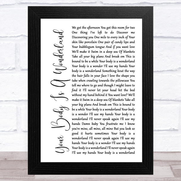 John Mayer Your Body Is A Wonderland White Script Song Lyric Art Print