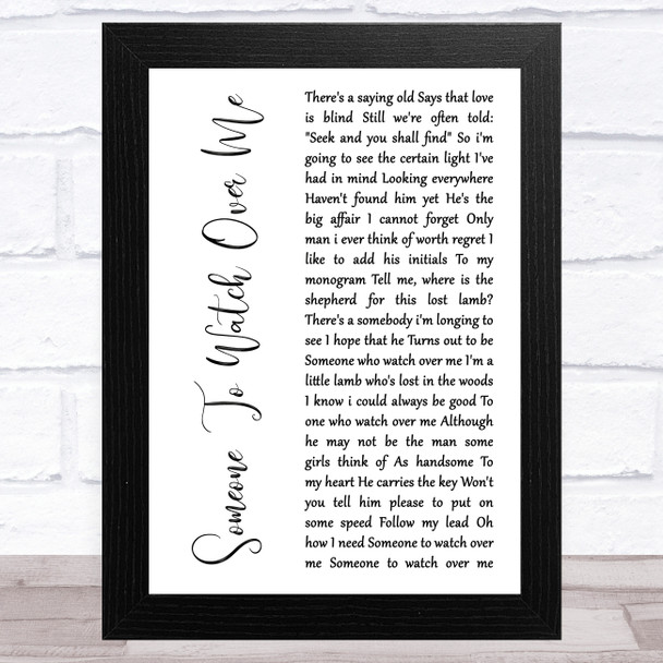 Julia Fordham Someone To Watch Over Me White Script Song Lyric Art Print