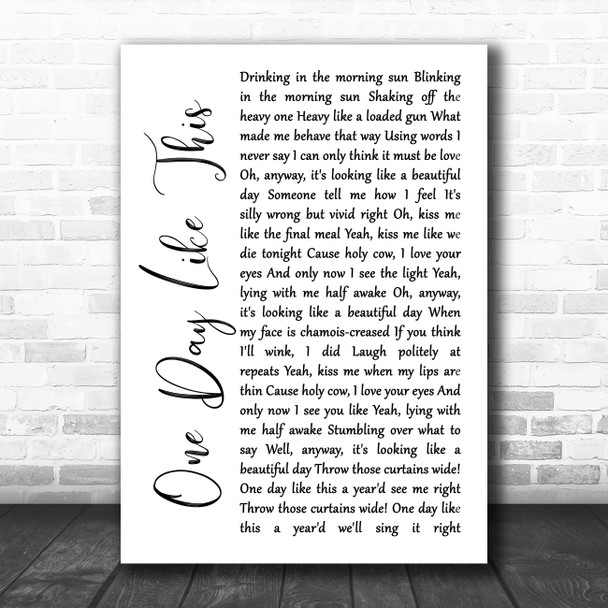 Elbow One Day Like This White Script Song Lyric Art Print