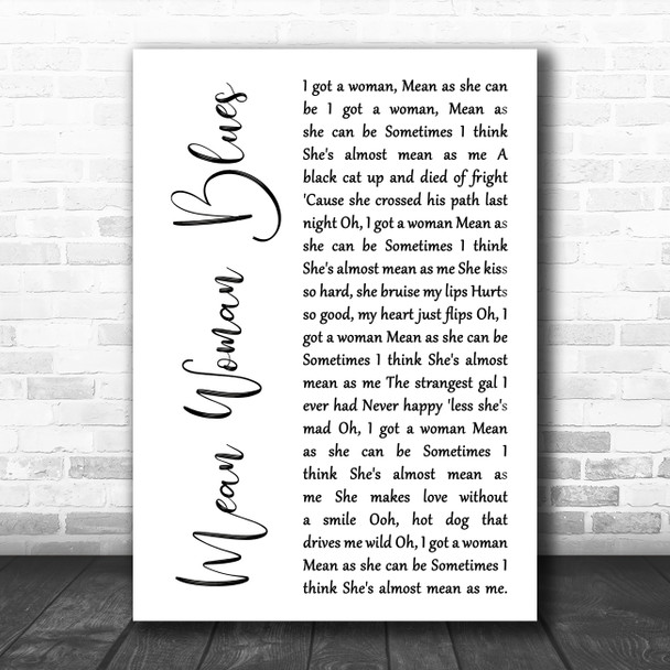 Elvis Presley Mean Woman Blues White Script Song Lyric Art Print