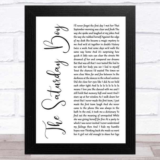 Billy Bragg The Saturday Boy White Script Song Lyric Art Print