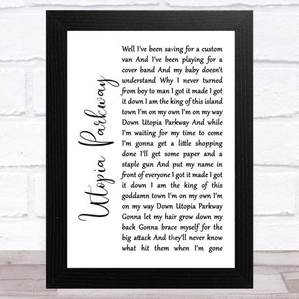 Fountains Of Wayne Utopia Parkway White Script Song Lyric Art Print