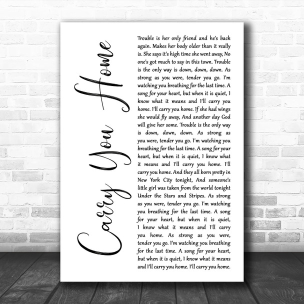 James Blunt Carry You Home White Script Song Lyric Art Print