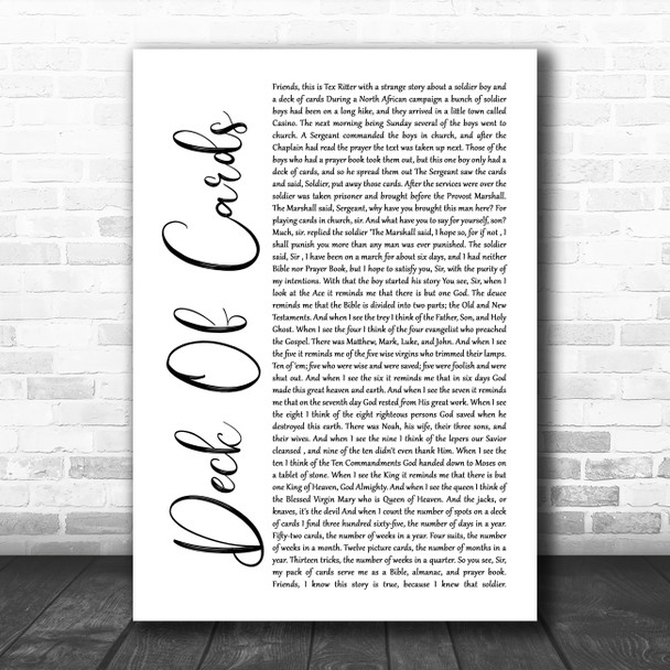 Tex Ritter Deck Of Cards White Script Song Lyric Art Print