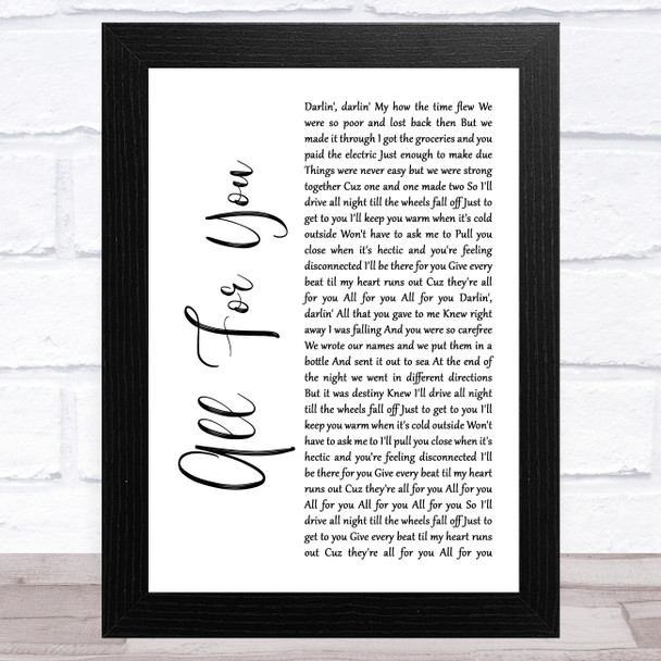 Iration All For You White Script Song Lyric Art Print