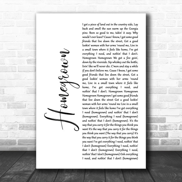 Zac Brown Band Homegrown White Script Song Lyric Art Print