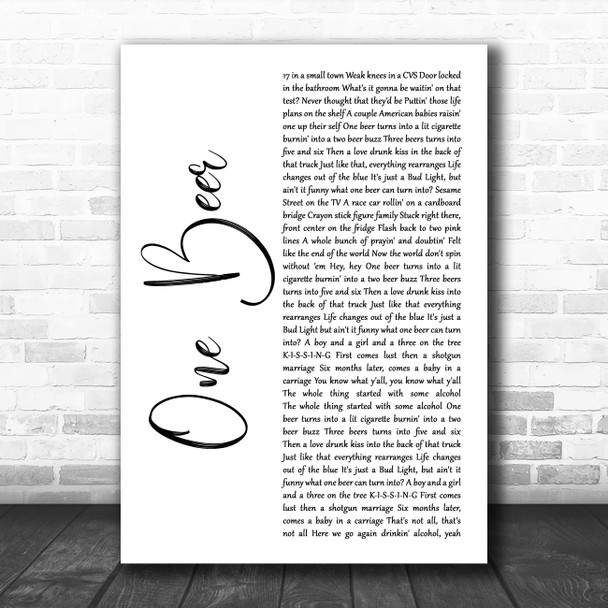 HARDY One Beer White Script Song Lyric Art Print