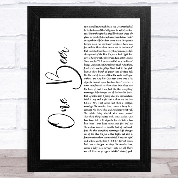 HARDY One Beer White Script Song Lyric Art Print