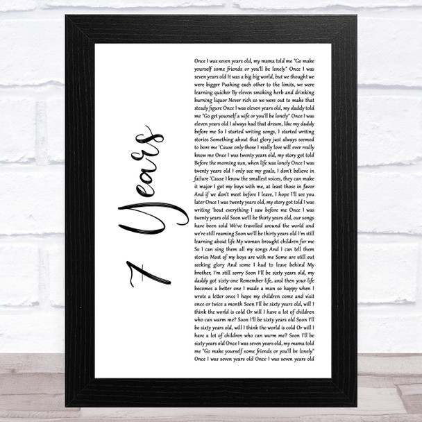 Lukas Graham 7 Years White Script Song Lyric Art Print