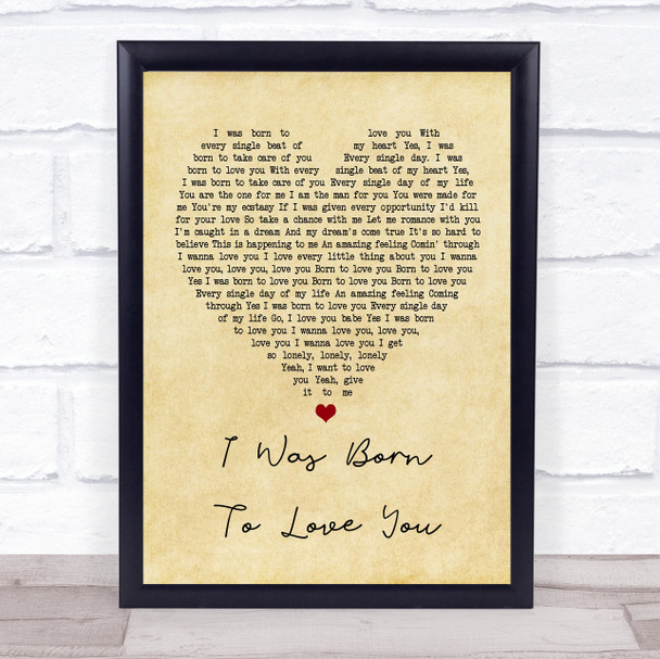 Queen I Was Born To Love You Vintage Heart Song Lyric Music Wall Art Print