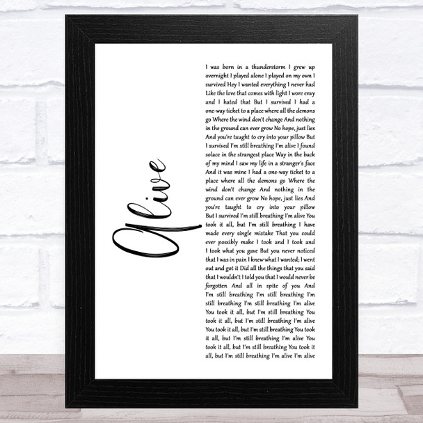 Sia Alive White Script Song Lyric Art Print