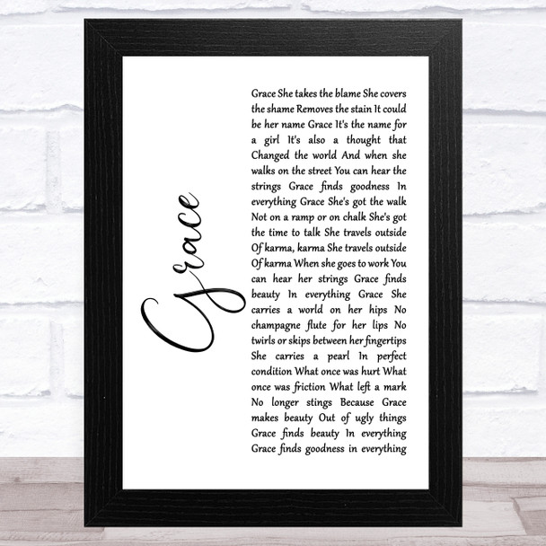 U2 Grace White Script Song Lyric Art Print